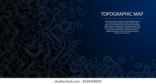 Textura do sonar militar ou fundo do mapa. Esquema topográfico abstrato geográfico. Terreno ou caminho da montanha azul neon. Ilustração vetorial.