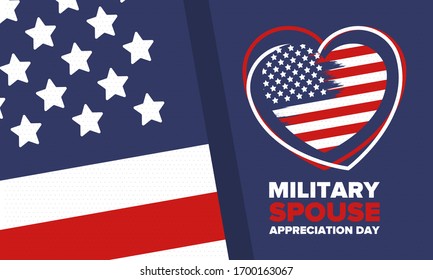 Military Spouse Appreciation Day. Celebrated in the United States. National Day recognition of the contribution, support and sacrifice of the spouses of the Armed Forces. Poster, card, banner. Vector