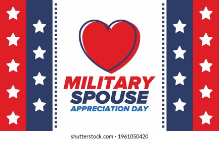 Military Spouse Appreciation Day. Celebrated in the United States. National Day recognition of the contribution, support and sacrifice of the spouses of the Armed Forces. Poster, card, banner. Vector