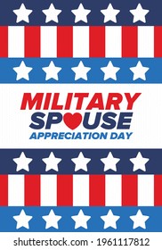 Military Spouse Appreciation Day. Celebrated in the United States. National Day recognition of the contribution, support and sacrifice of the spouses of the Armed Forces. Poster, card, banner. Vector