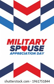 Military Spouse Appreciation Day. Celebrated in the United States. National Day recognition of the contribution, support and sacrifice of the spouses of the Armed Forces. Poster, card, banner. Vector