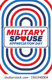 Military Spouse Appreciation Day. Celebrated in the United States. National Day recognition of the contribution, support and sacrifice of the spouses of the Armed Forces. Poster, card, banner. Vector