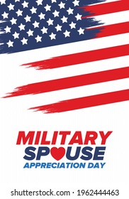 Military Spouse Appreciation Day. Celebrated in the United States. National Day recognition of the contribution, support and sacrifice of the spouses of the Armed Forces. Poster, card, banner. Vector