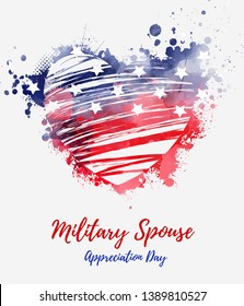 Military spouse appreciation day - holiday in United States of America. Abstract grunge watercolor flag in grunge heart shape. Template for holiday banner, invitation, flyer, etc.