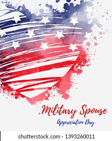 Military spouse appreciation day - holiday in United States of America. Abstract grunge watercolor flag in grunge heart shape. Template for holiday banner, invitation, flyer, etc.