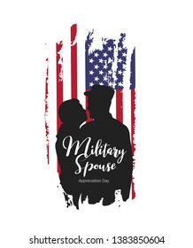 Military Spouse Appreciation Day.American patriotic holiday. Military man with his wife on USA flag