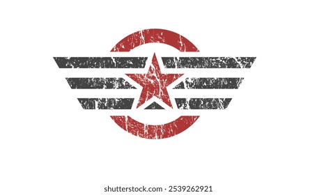 Military star with grunge effect, military marking with cracks and destruction, aviation