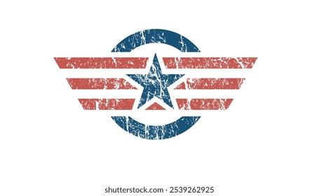 Military star with grunge effect, military marking with cracks and destruction, aviation