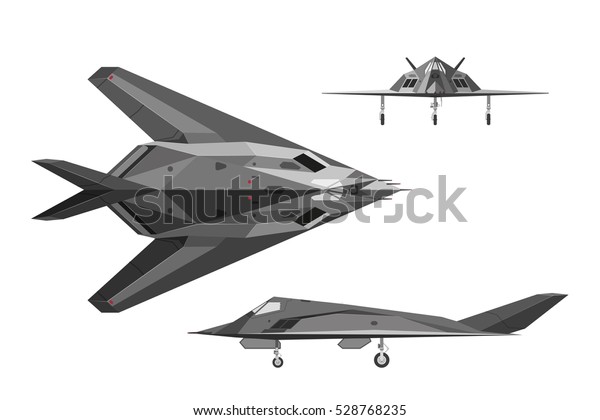 ステルス戦闘機f 117 3つのビューの戦闘機 サイド トップ フロント 白い背景にジェット機 ベクターイラスト のベクター画像素材 ロイヤリティフリー