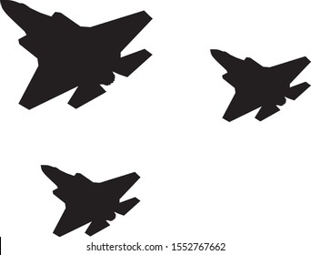Military stealth aircraft flying. Vector silhouettes