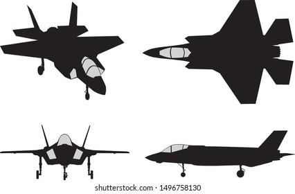 Military stealth aircraft silhouettes collection. Vector