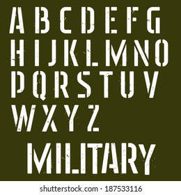 Military Stencil Vector Font. Sprayed Type