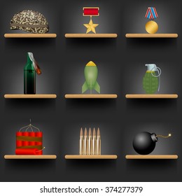 Military stuff on black background. Vector illustration
