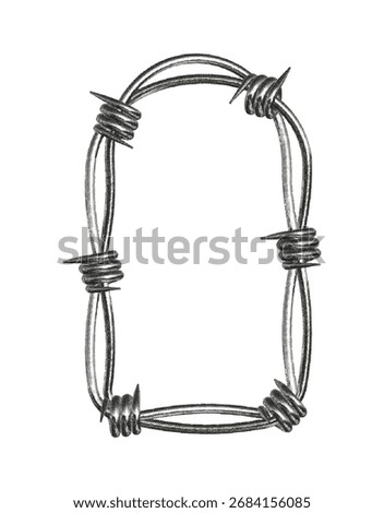 Military style barbed wire frame with punk rock influences and textured noise effects against a simple background.