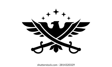 Military style heraldic emblem representing authority, valiant protection, and national security power.