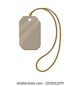Military style necklace cartoon illustration. Metal or steel pendant on string or rope for soldiers and officers on white background. Army, accessories concept