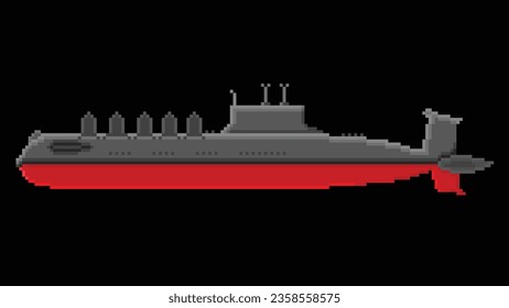 Un submarino militar diseñado en píxel de 8 bits. a Ilustración de arte de Pixel.