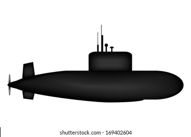 Military submarine on white background.