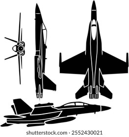 Military supersonic fighter jet vector set 