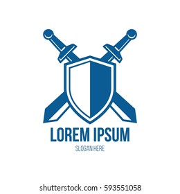 Military sword and shield theme logo design