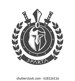 Military symbol, Spartan helmet in laurel wreath.