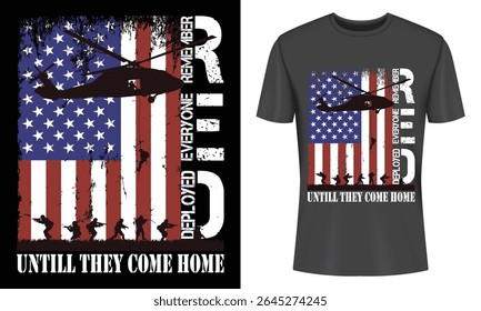 Military T Shirt Design with American Flag and Helicopter