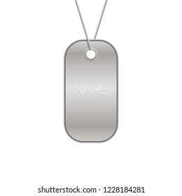 Military tag on white, vector army chain illustration. Metal blank steel identification necklace soldier or dog sign.