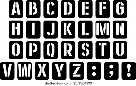 Military tags Latin alphabet on white background
