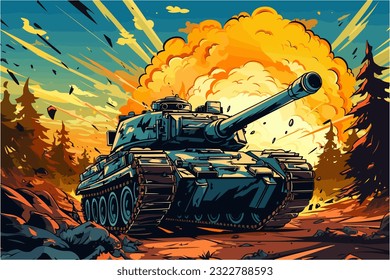 A military tank charging into battle