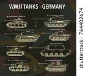 Military tank flat vector illustration of German World War II. vehicle from profile