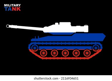 Military Tank Icon With Russian Flag Isolated On Black. Vector Illustration