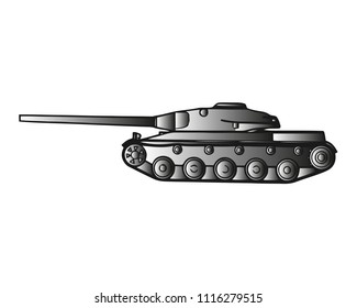 Military Tank Isolated On White. Armoured Fighting Vehicle Designed For Front-line Combat, With Heavy Firepower, Strong Armour, Tracks Providing Good Battlefield Manoeuvrability. Vector In Flat Style