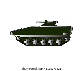 Military Tank Isolated On White. Armoured Fighting Vehicle Designed For Front-line Combat, With Heavy Firepower, Strong Armour, Tracks Providing Good Battlefield Manoeuvrability. Vector In Flat Style