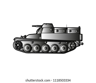 Military Tank Isolated On White. Armoured Fighting Vehicle Designed For Front-line Combat, With Heavy Firepower, Strong Armour, Tracks Providing Good Battlefield Manoeuvrability. Vector In Flat Style