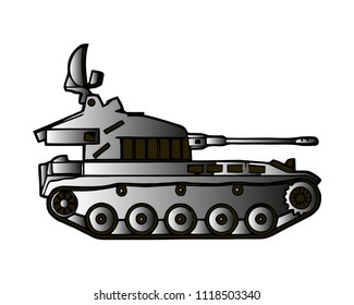 Military Tank Isolated On White. Armoured Fighting Vehicle Designed For Front-line Combat, With Heavy Firepower, Strong Armour, Tracks Providing Good Battlefield Manoeuvrability. Vector In Flat Style