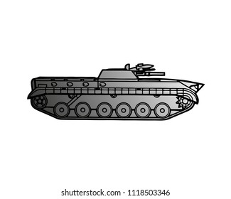 Military Tank Isolated On White. Armoured Fighting Vehicle Designed For Front-line Combat, With Heavy Firepower, Strong Armour, Tracks Providing Good Battlefield Manoeuvrability. Vector In Flat Style