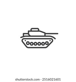 Military tank line icon. linear style sign for mobile concept and web design. Tank with cannon outline vector icon. Armored vehicles symbol, logo illustration. Vector graphics