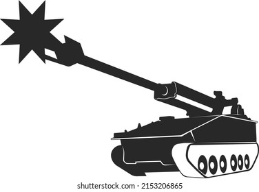 A military tank with a muzzle. Military equipment. Vector image isolated on a white background.