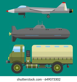 Military technic army war transport fighting industry technic armor defense vector collection