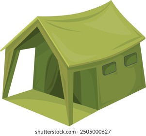 Military tent icon. Cartoon green camouflage shelter isolated on white background