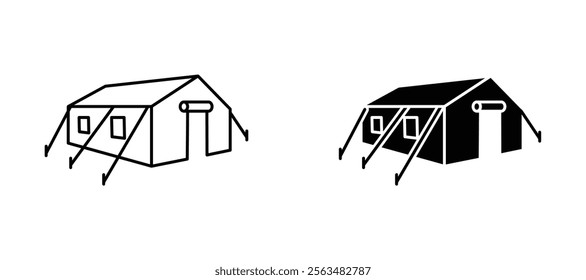 Military tent icons in outline and fill. vector illustration for ui.