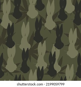 Military texture of hares. Army animal seamless pattern.