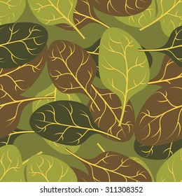 Military texture of  leaves Spinach. Camouflage army seamless pattern of foliage plants.