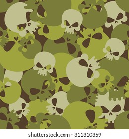 Military texture of skulls. Camouflage army seamless pattern from head skeletons. Scary  seamless background for soldiers.