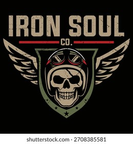 Military theme skull with wing vector logo