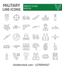 Military thin line icon set, army symbols collection, vector sketches, logo illustrations, war signs linear pictograms package isolated on white background, eps 10.