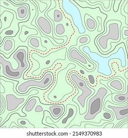 Military topographic map. The geographical basis of the relief. Contour map. The terrain of military operations. The landscape of the area. Vector illustration.
