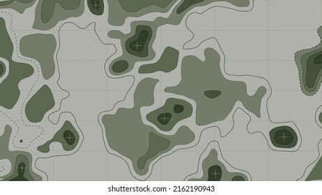 Military topographic map. The geographical basis of the relief. Contour map. The terrain of military operations. The landscape of the area. Vector illustration.