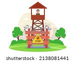 military tower with a fence to protect the border of the state. flat vector illustration.