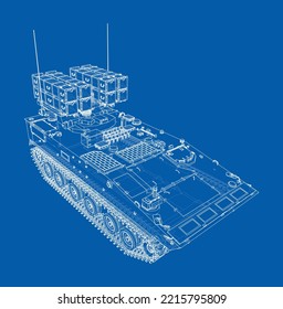 Sistema militar de pistas de aterrizaje. Representación vectorial de 3d. Estilo de marco de cables. Las capas de líneas visibles e invisibles están separadas